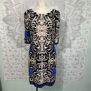 Nice $140 White House Black Market Blue Beige Short Sleeve Dress S Small